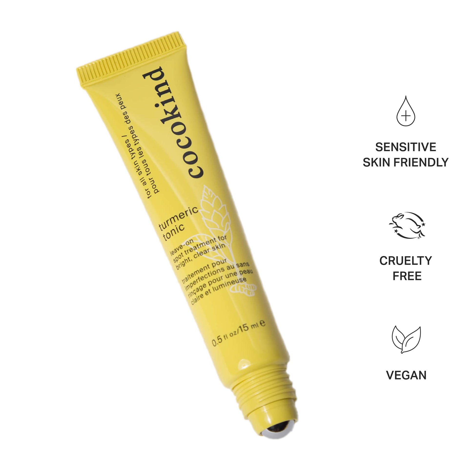 Cocokind Tratamiento de manchas de cúrcuma tónica, removedor de manchas oscuras, invisible, sin secar, con aceite de árbol de té y extracto de avellana de bruja, 0.5 onzas