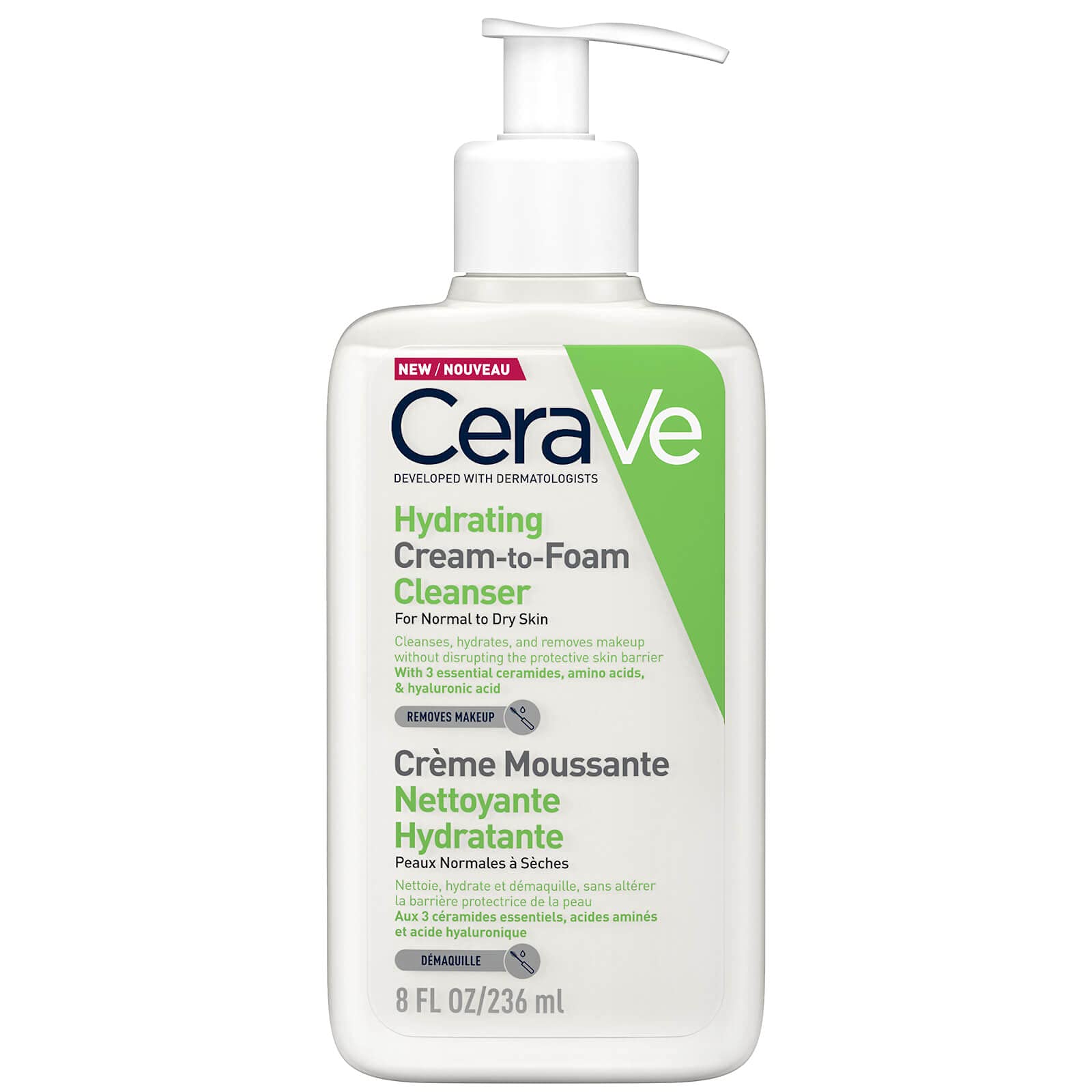 CeraVe Limpiadora Crema-Espuma Hidratante Facial Diaria para Piel Normal a Seca 236ml + Crema Hidratante |454gr| Hidrante diario para rostro y cuerpo para piel seca