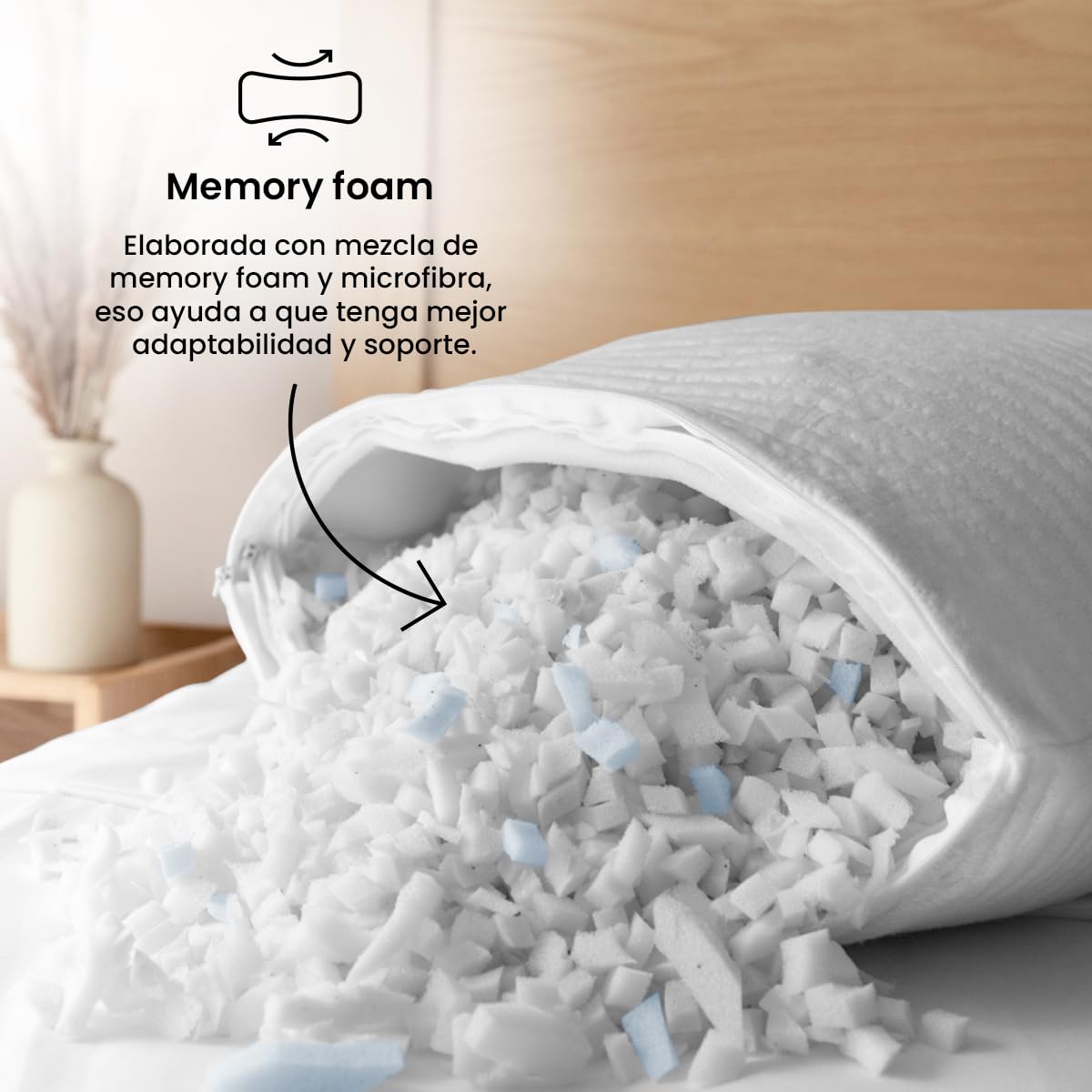 Almohada Smart Bamboo King Size Blend de Relleno Memory Foam Ajustable fibra de bambú