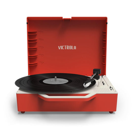Tocadiscos Maleta Victrola Rojo con Bluetooth y Radiador de Graves Incorporado