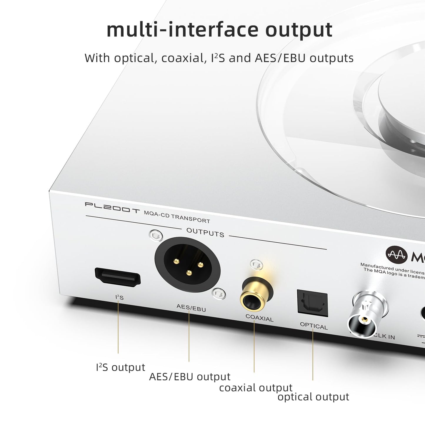 SMSL PL200T CD Player MQA-CD Digital Turntable Hi-Fi Decoder 32bit/768kHz DSD512 Optical/Coaxial/I²S/AES Output Professional Clock Input Home/Studio Audio System Transparent Dust Cover