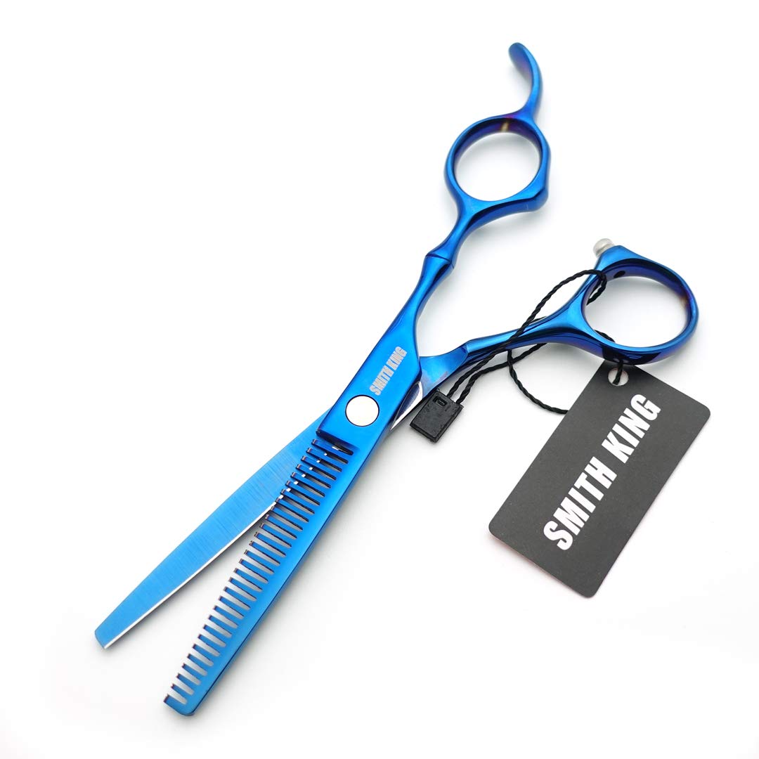 Juego de tijeras de corte de pelo de 15,2 cm con peines de piel, tijeras de corte de pelo, tijeras para adelgazar el cabello para personal y profesional (azul)