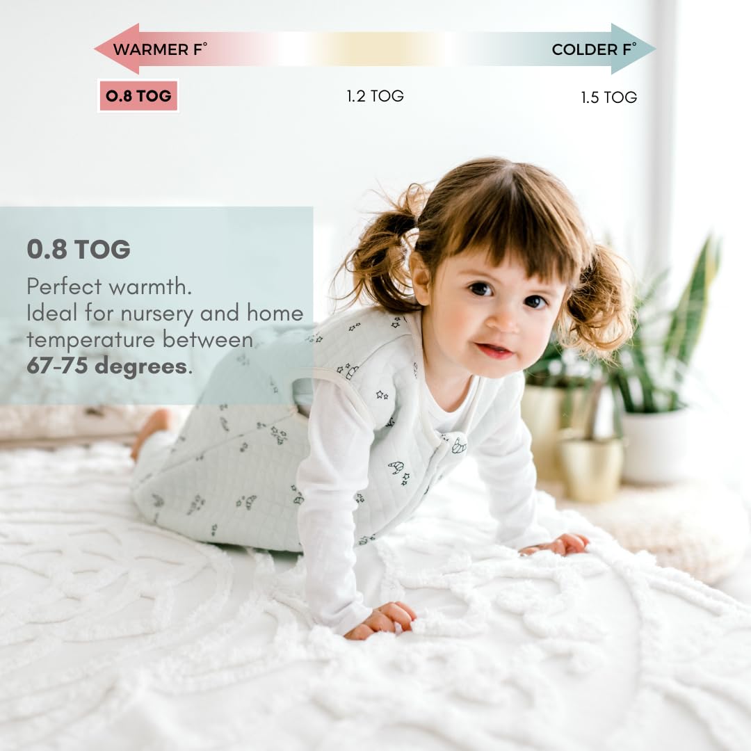 Saco de dormir para niños Tealbee Dreamsuit con pies – Saco de dormir con patas para caminar, hecho de rayón de bambú, TOG 0.8 de verano, cremallera de 2 vías, 2T-3T - Croissant