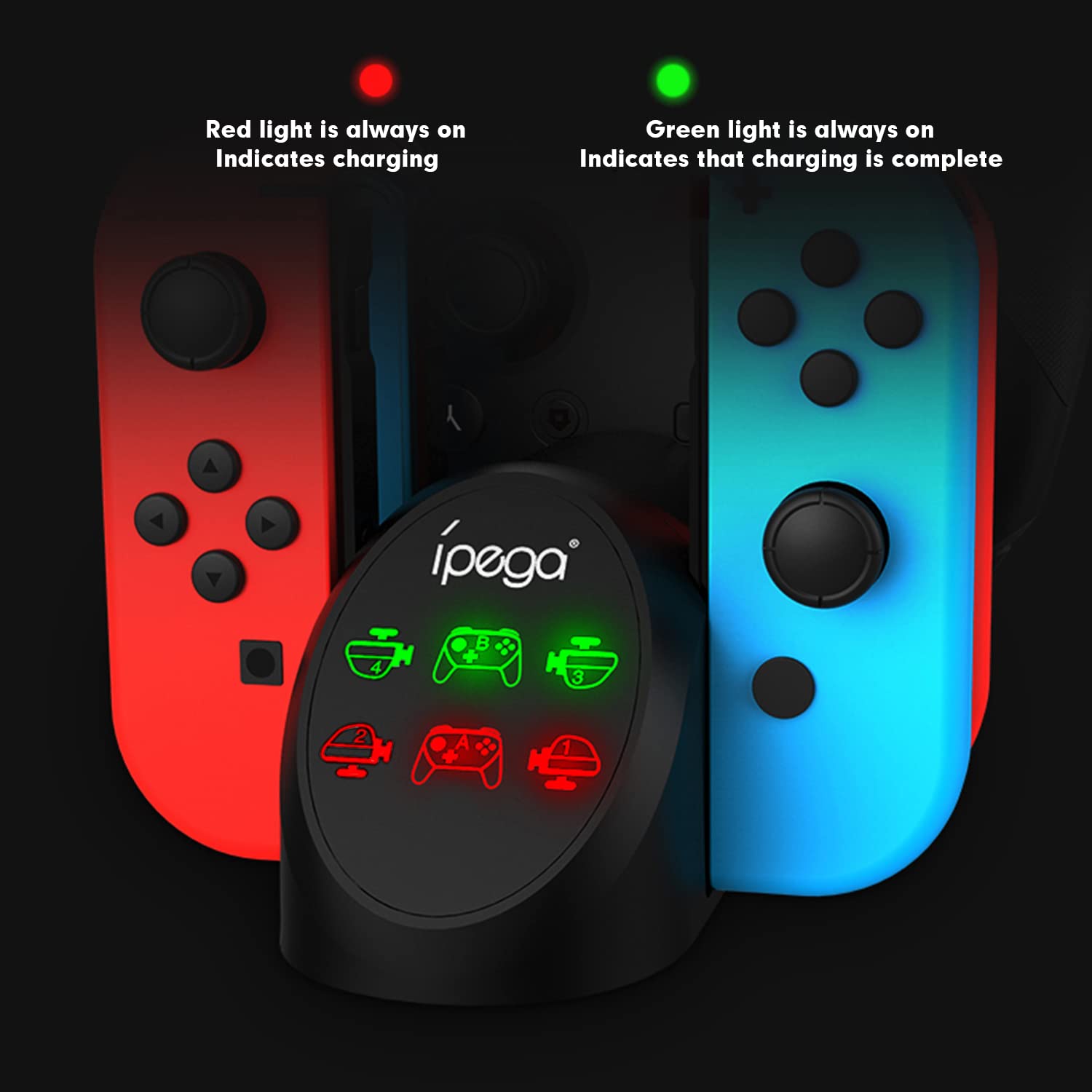 Base de carga para Nintendo Switch, estación de carga para Nintendo Switch Joy Cons y controladores Nintendo Switch Pro con indicador LED