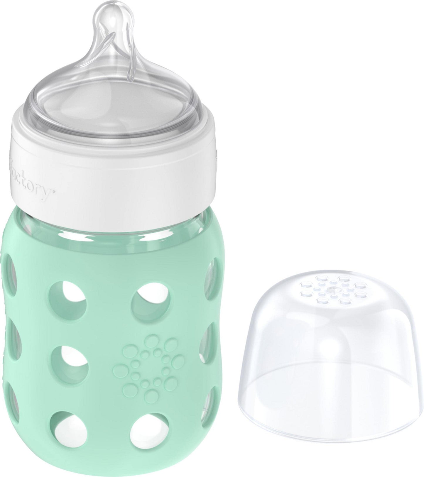 Lifefactory Biberón de cristal de cuello ancho de 8 onzas con funda protectora de silicona y pezón de etapa 2, menta (LG2211WMI4)