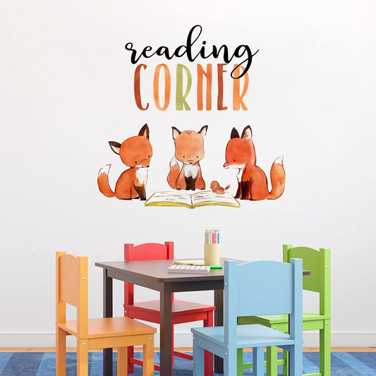Mfault Foxes - Calcomanías de pared para niños y niñas, calcomanías de pared extraíbles de animales del bosque, libros de lectura, decoración de sala de juegos, recámara, arte de aula, biblioteca de