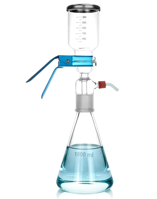 Aparato de Destilación por Filtración al Vacío QWORK Vidrio 1000ml con Embudo Graduado y Matraz de Filtración 10 Micrones Compatible con Filtro de Membrana 42-60mm