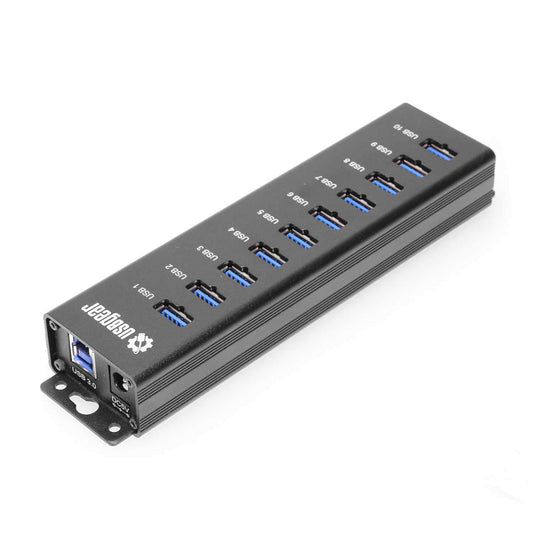 Hub de Datos USB 3.2 Gen 1 USBGear Negro con 10 Puertos de Supervelocidad y Montable