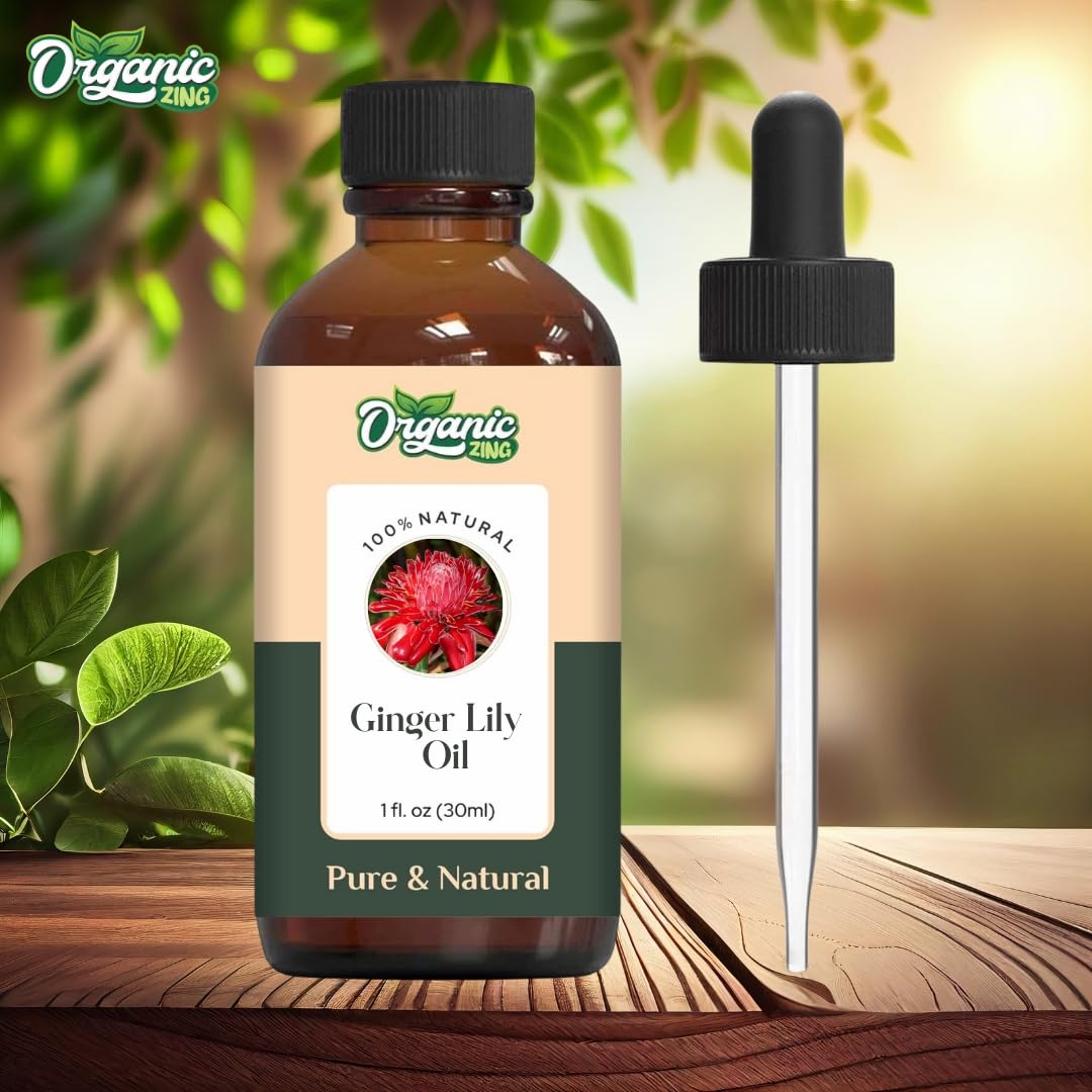 Organic Zing Ginger Lily (Hedychium coronarium) Oil | Pure & Natural Essential Oil for Skincare, Hair Care, Aroma and Diffusers- 30ml/1.01fl oz