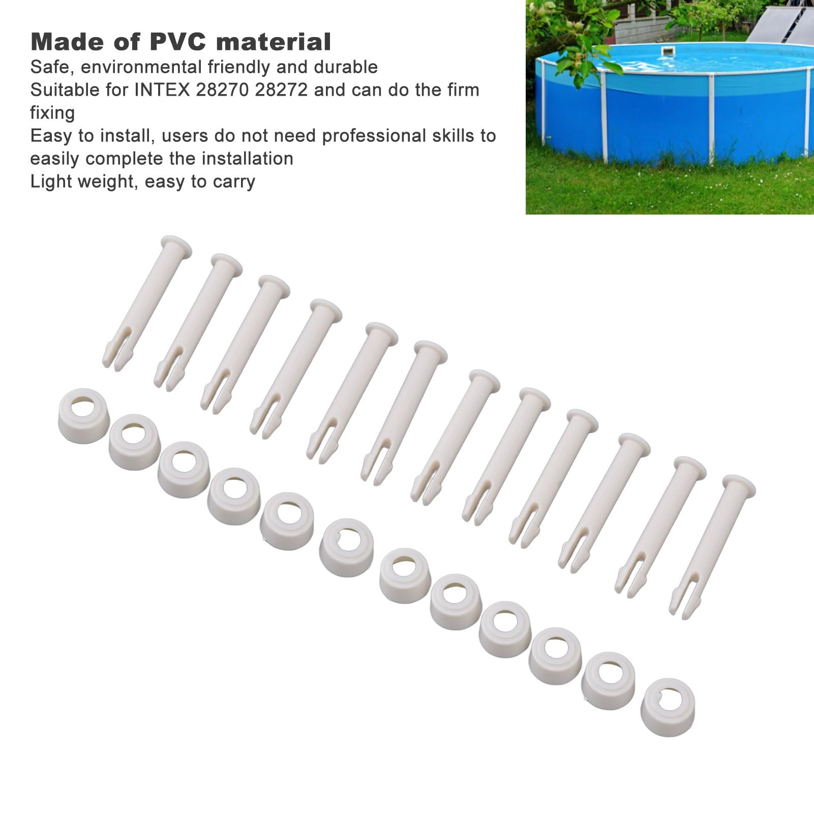 Bewinner Soporte para Clavos para Juntas de Piscinas, Práctico Juego de PVC de Protección Ambiental de 12 Pasadores para Pernos de Juntas de Piscinas para 28272 (6cm)