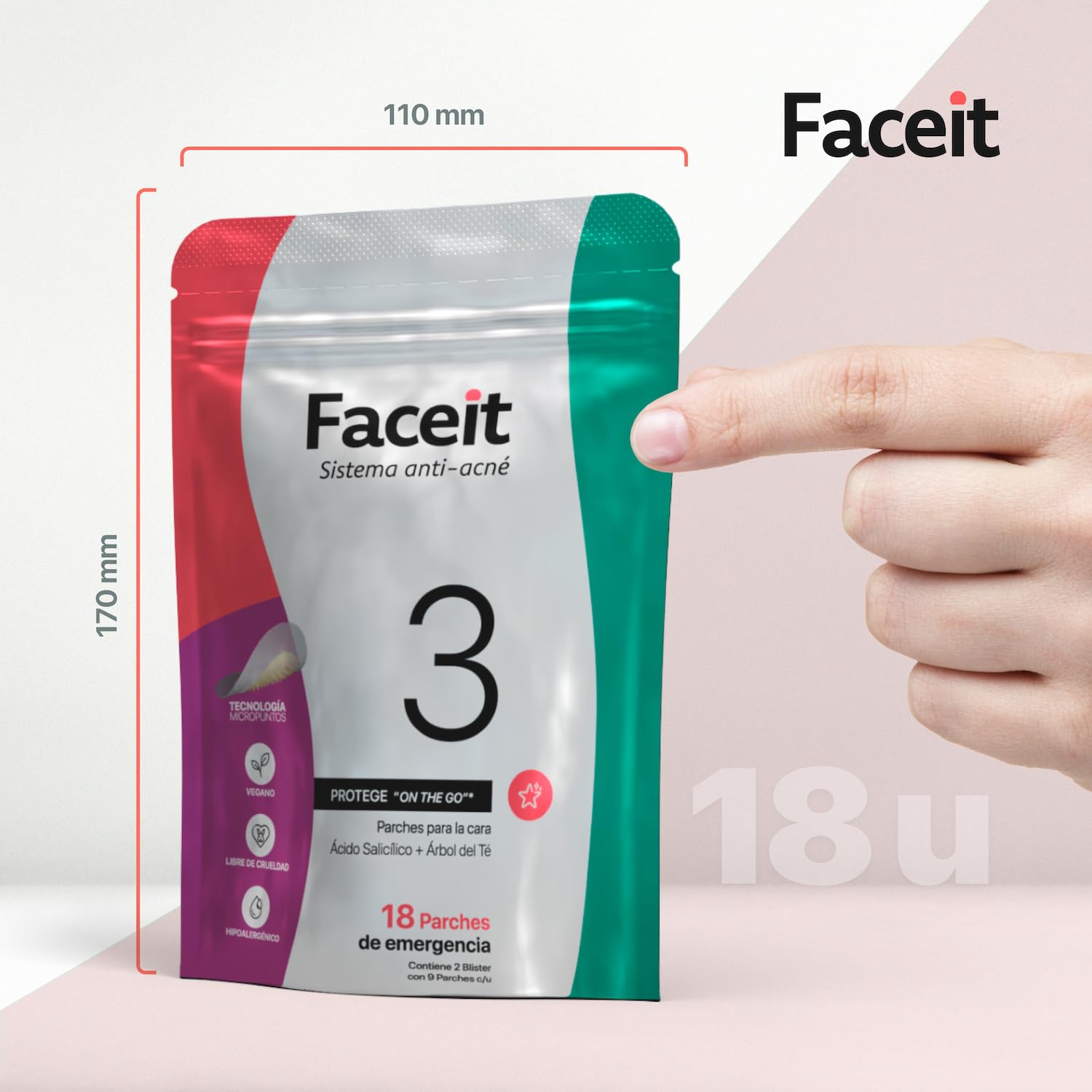 FACEIT Parches Faceit Anti-acné Con Tecnología Micropuntos I 18 parches antiacné con ácido salicílico y árbol de té