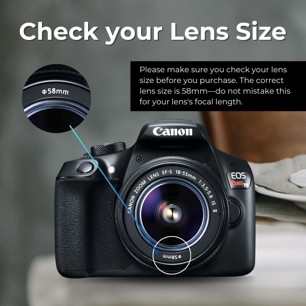 Lente de zoom teleobjetivo de alta definición de 58 mm, 2,2 x para DSLR Canon EOS Rebel 70D 77D 80D 90D T8i T7 T7i T6i T6s T6 T5i T5 T4i T3i T100 SL1 SL2 SL3 y más