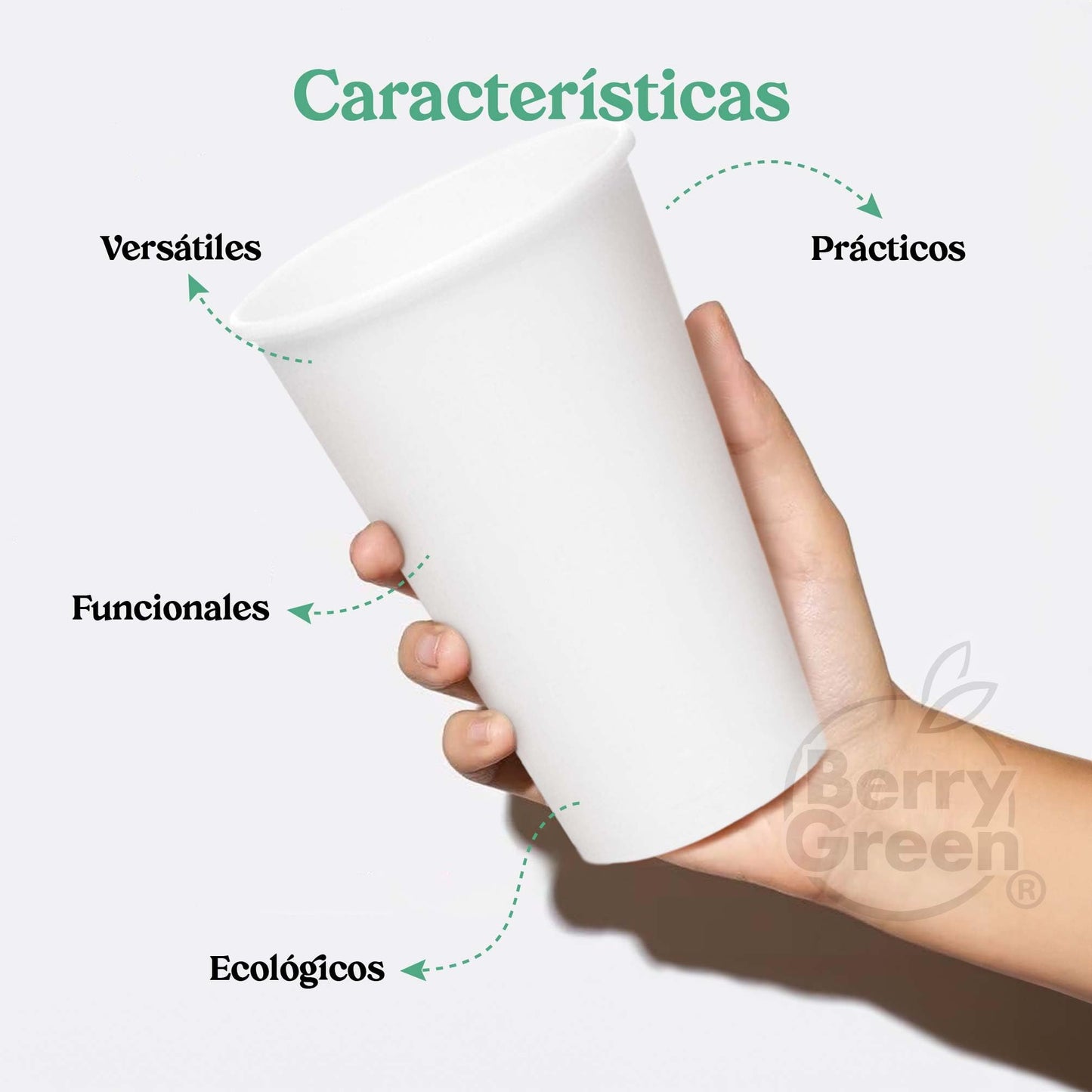 Berry Green Vasos Blancos para Café, Paquete de 120 Vasos, Resistentes, Perfectaos Para Cafe, Te y Todo Tipo de Bebidas Calientes, Biodegradables y Faciles de Apilar (20 Onzas)