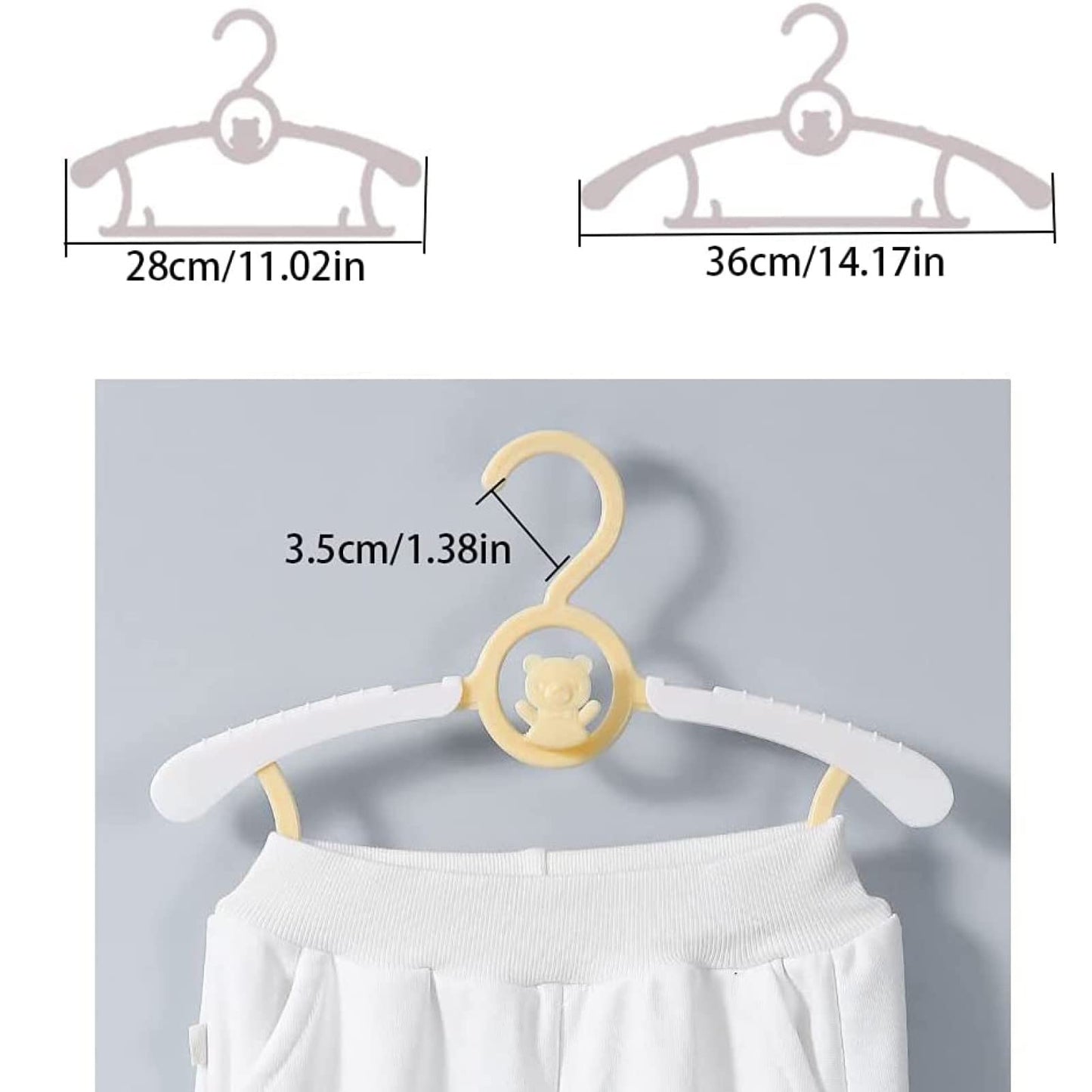 HGYZE Perchas para Clóset de Guardería de Bebé, Ultradelgadas Antideslizantes y Extensibles Percha de Pantalones Infantiles para Ropa de Recién Nacido -20pcs Regalo Amarillo- Percha de Abrigo