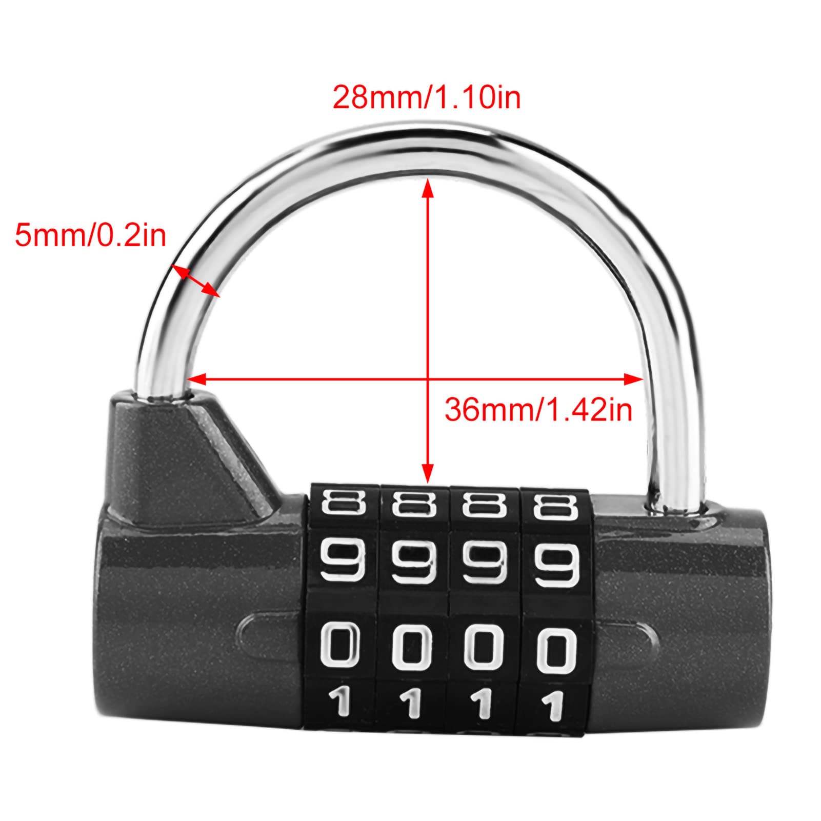 Candado de combinación con 4 números de marcado, gabinete de casa Caja de viaje Gimnasio Locker Código de seguridad Bloqueo(Black)