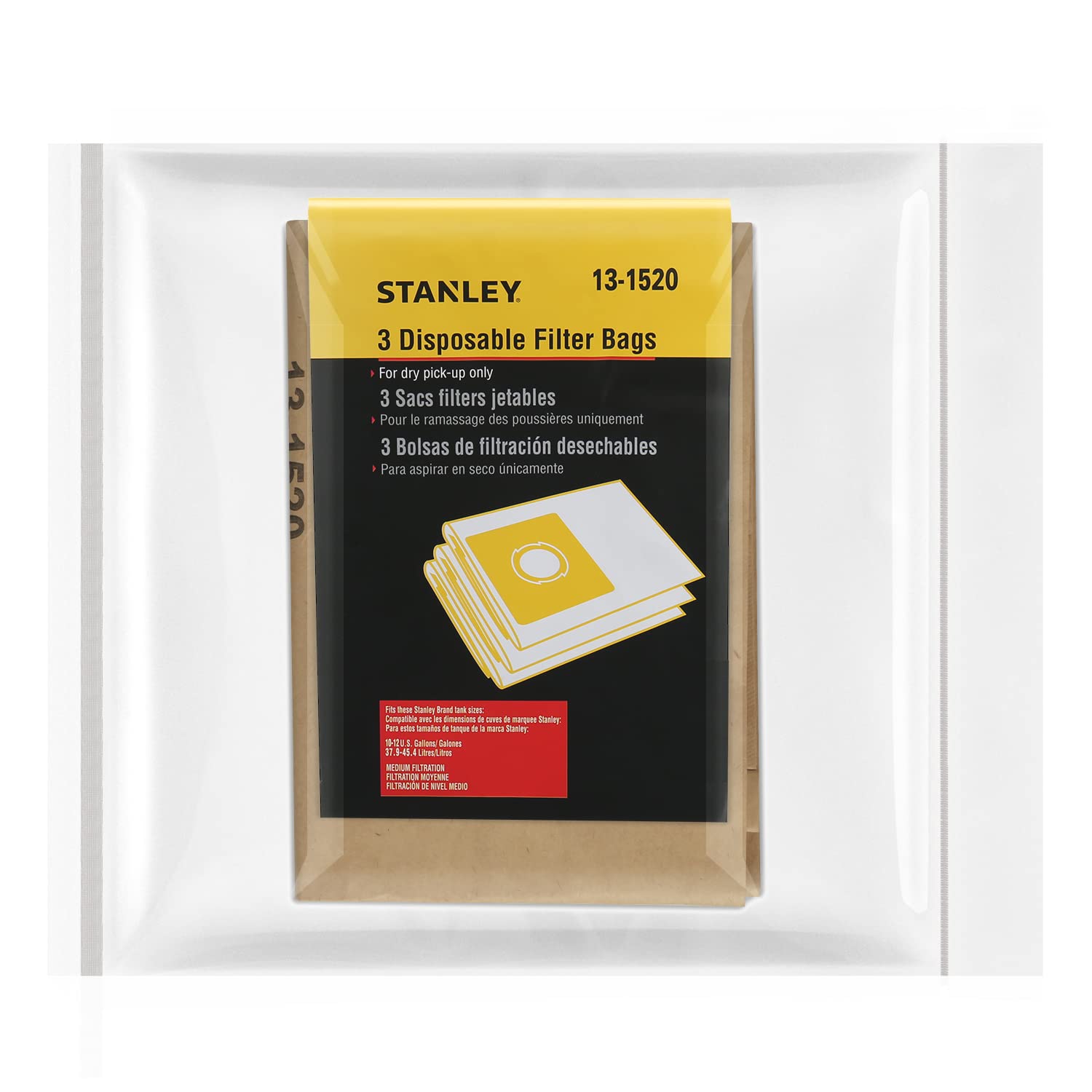 Bolsa de Filtro Desechable Stanley 13-1520 para Aspiradoras Húmedas o Secas de 10 Galones, Paquete de 3
