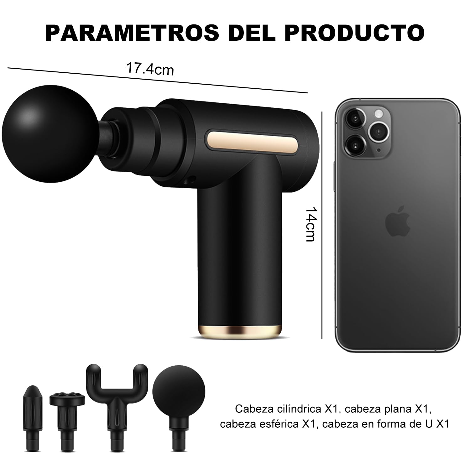 Pistola de Masaje Muscular, Masajeador de Espalda/Cuello/Manos/Piernas Electrico, 4 Cabezales Masajeador Portatil Muscular, Mini Masajeador Electrico de Mano, Massage Gun para Relajar los Músculos