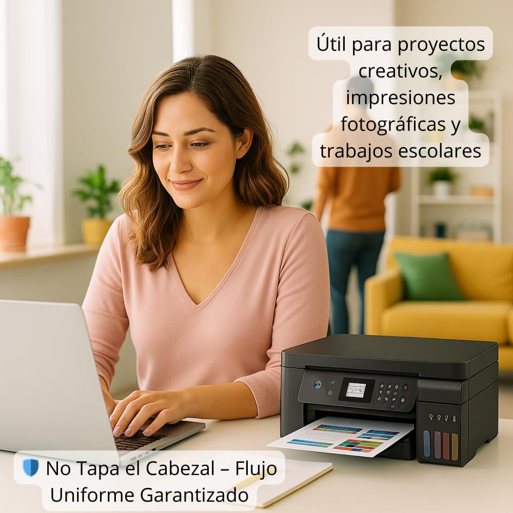 LizzVicc Pack de Tinta Genérica para Brother BT-D60 y BT-5001 – 2 Botellas Negras (108 ml) + 1 Cian, 1 Magenta y 1 Amarillo (48.8 ml) – Compatible con DCP-T310, T510W, T710W, MFC-T910DW