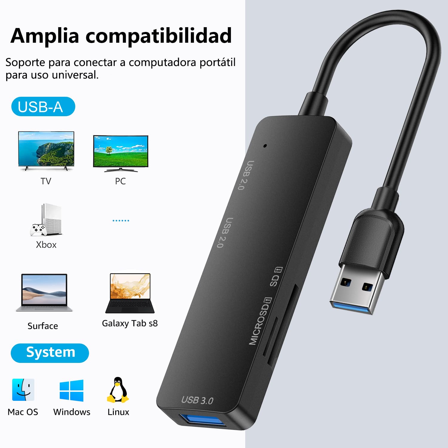 Hub USB 3.0 MORNWELL Negro 5 en 1 Portátil Compatible con Macbook, PC y Consolas