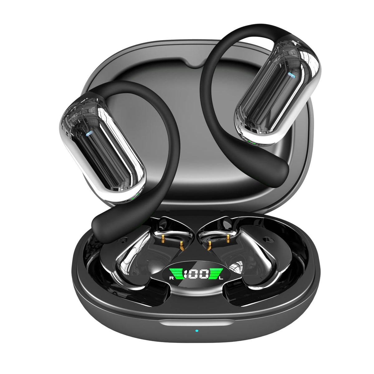 Auriculares Inalámbricos Cujiadi Negro con Gancho de Silicona para Entrenamiento y Conducción