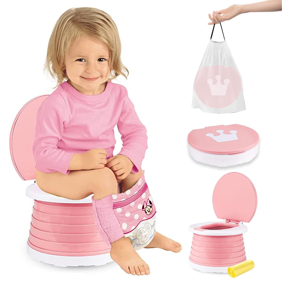 Peiono Baño Portátil para Niños, Orinal de Viaje Plegable para Ninos(rojo)