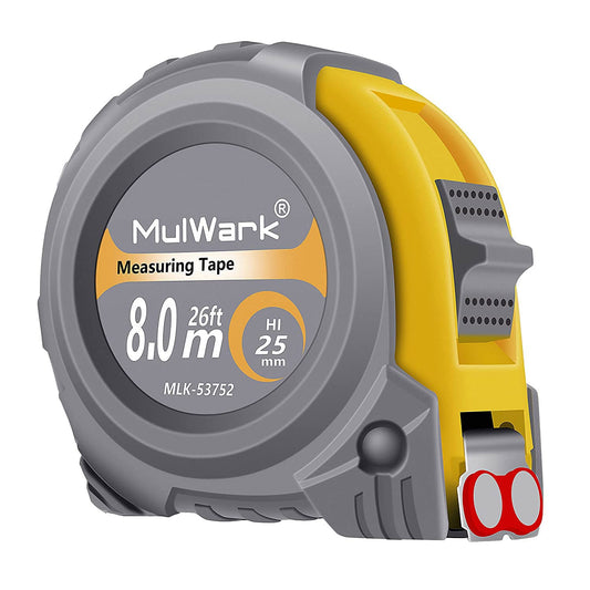 Cinta Métrica MulWark 7.9 m Hoja de Metal con Gancho Magnético y Funda Absorbente para Construcción y Carpintería