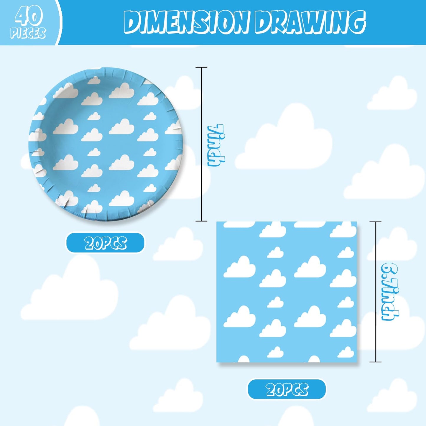Suministros de Fiesta Nubes Blancas Cielo Azul para Decoración de Cumpleaños de Dibujos Animados