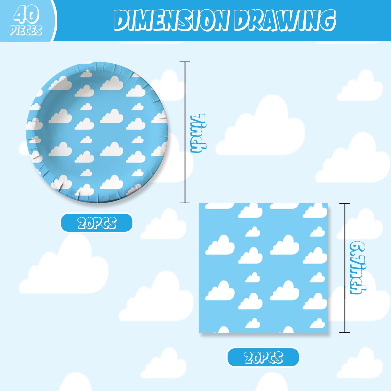 Suministros de Fiesta Nubes Blancas Cielo Azul para Decoración de Cumpleaños de Dibujos Animados