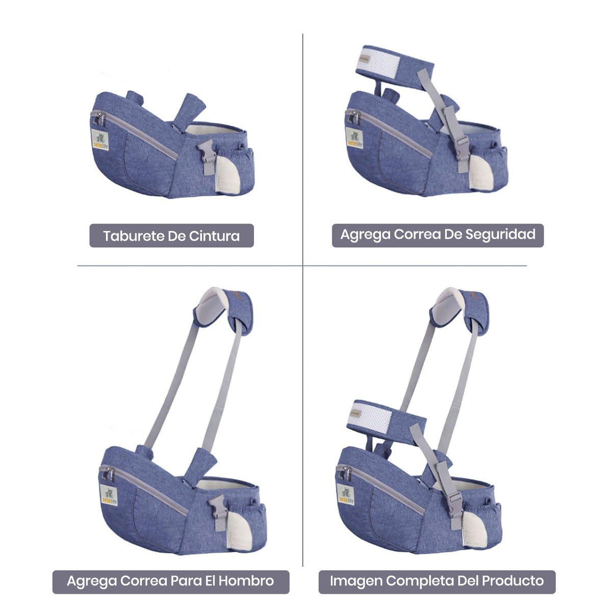 ZEZELIFE Portabebé Asiento de Cadera,Portador de Bebé Ergonómico Taburete de Cintura Algodón con Cinturón de Seguridad y Correa de Hombro Individual Posición Múltiple para Bebé Niños Recién Nacido 0-36 Meses