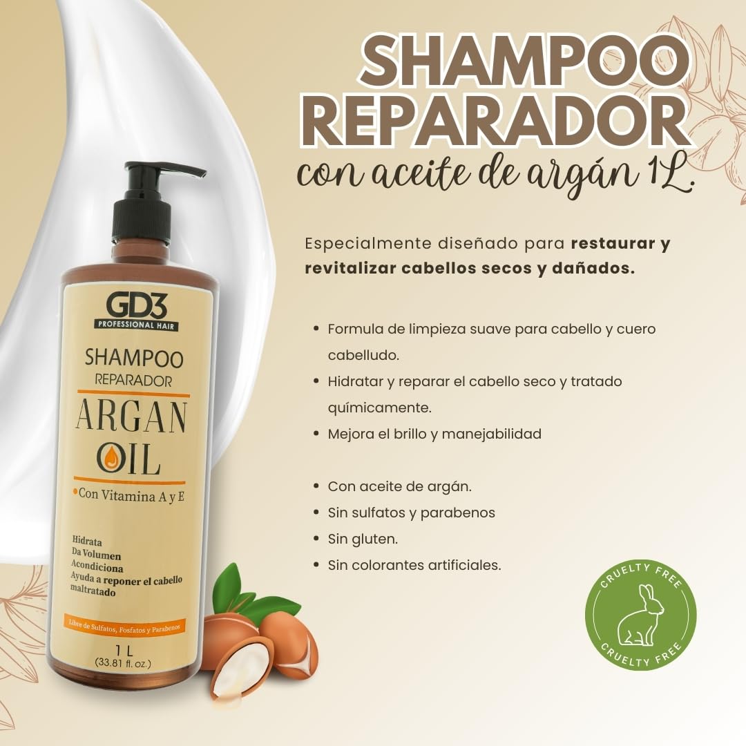 GD3 Shampoo Reparador con Aceite de Argán 1 Litro