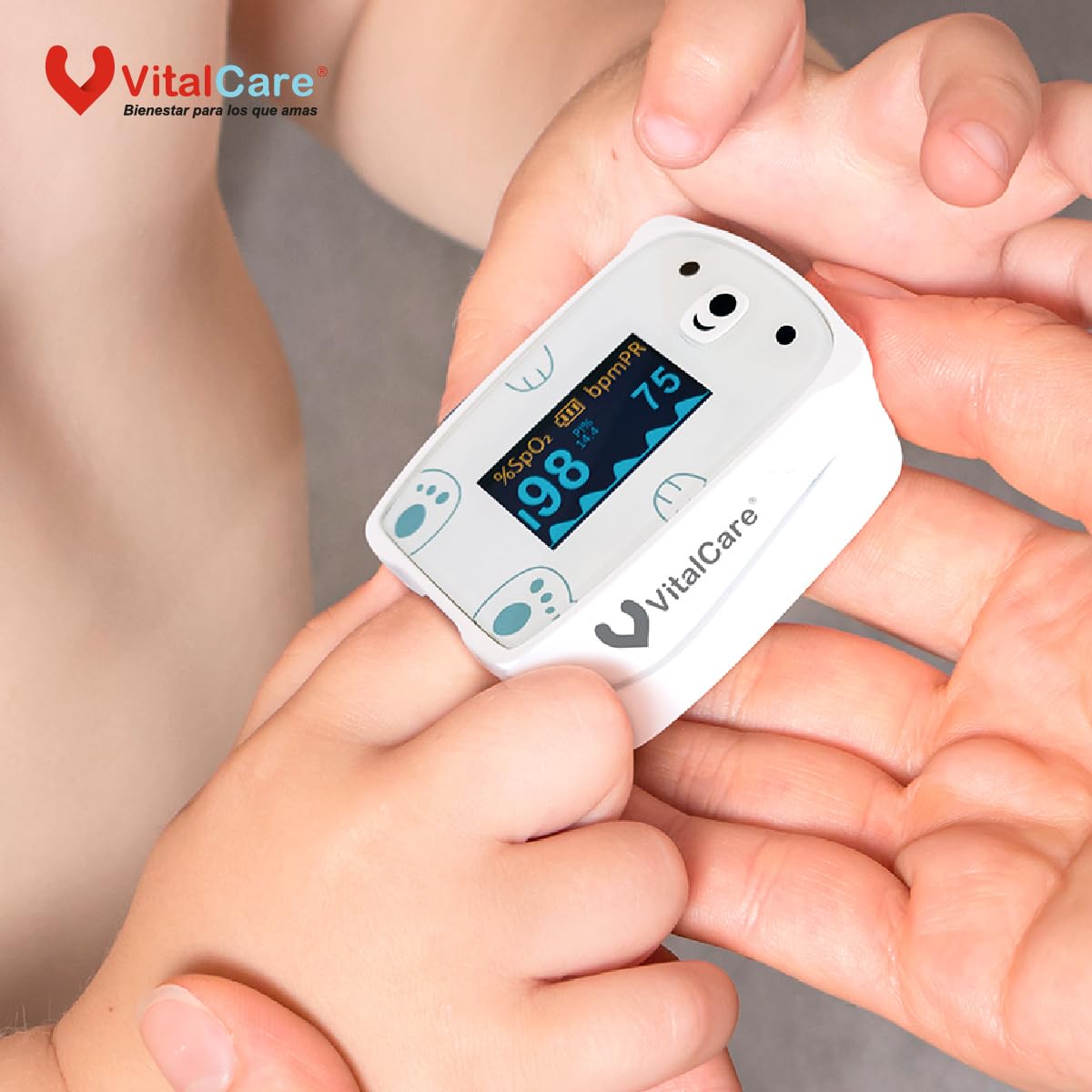 Oxímetro Pediátrico VitalCare Osito Pantalla LED Índice de Perfusión Medición Precisa para Niños y Adultos