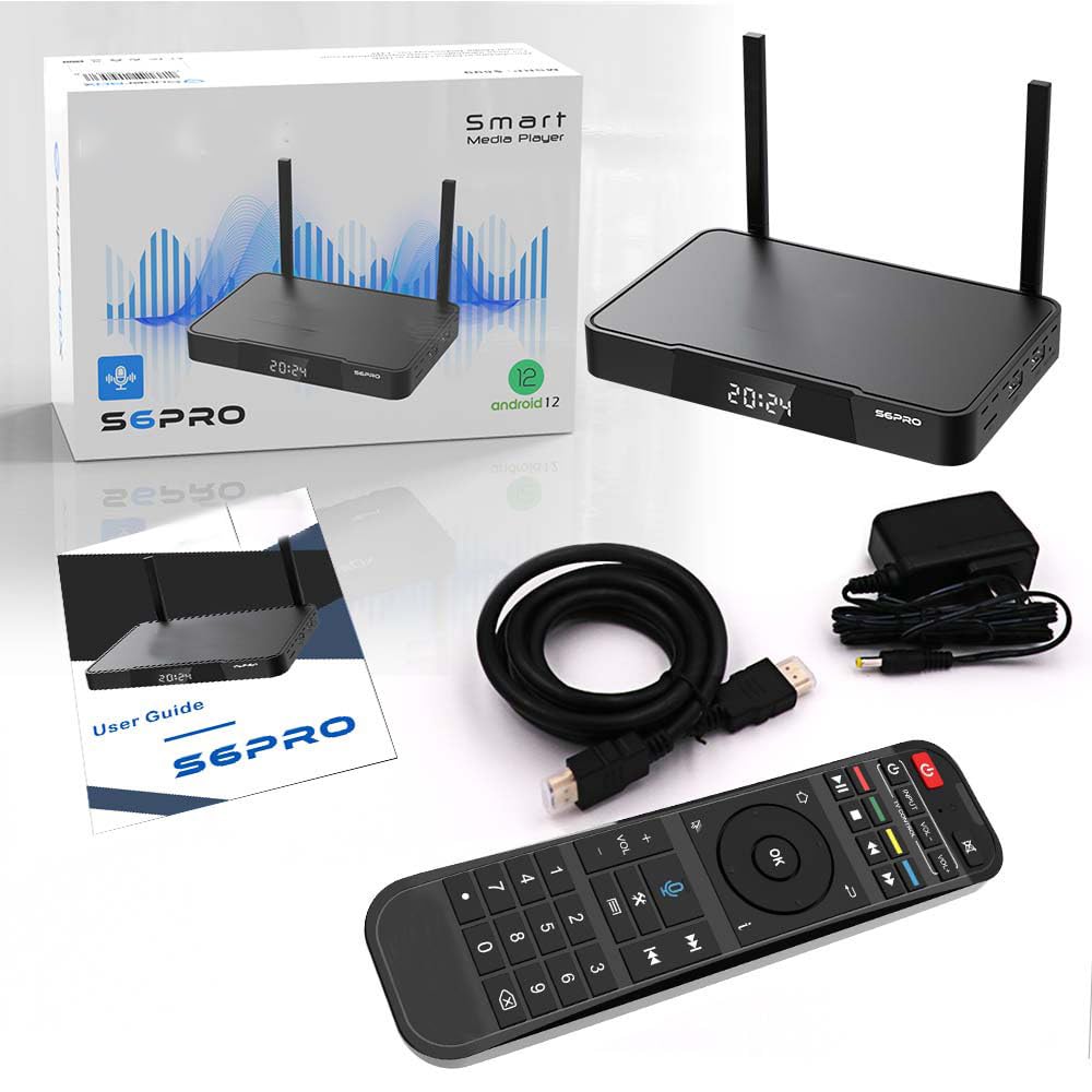 Android TV Box S6 Pro Negro con Control Remoto y Mini Teclado
