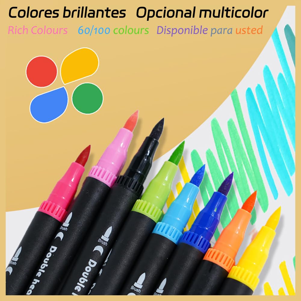 LEIDSANY Rotulador acuarelable de 100 colores (0,4 mm/1-2 mm),Rotulador pincel no tóxico para principiantes,estudiantes,aficionados