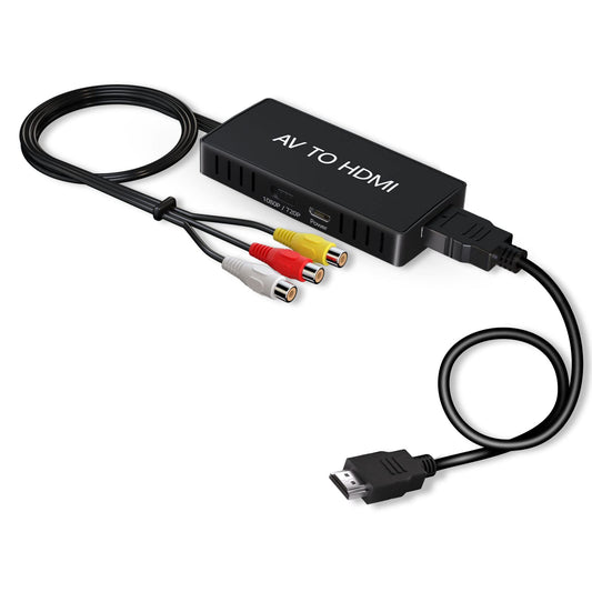 RCA a HDMI Convertidor, AV a HDMI Convertidor 1080P Mini Compuesto a HDMI Adaptador, Soporte PAL/NTSC para PC, Ordenador portátil, TV, Wii, PS1, PS2, PS3, STB, VHS, VCR, Blue-Ray Reproductores de DVD