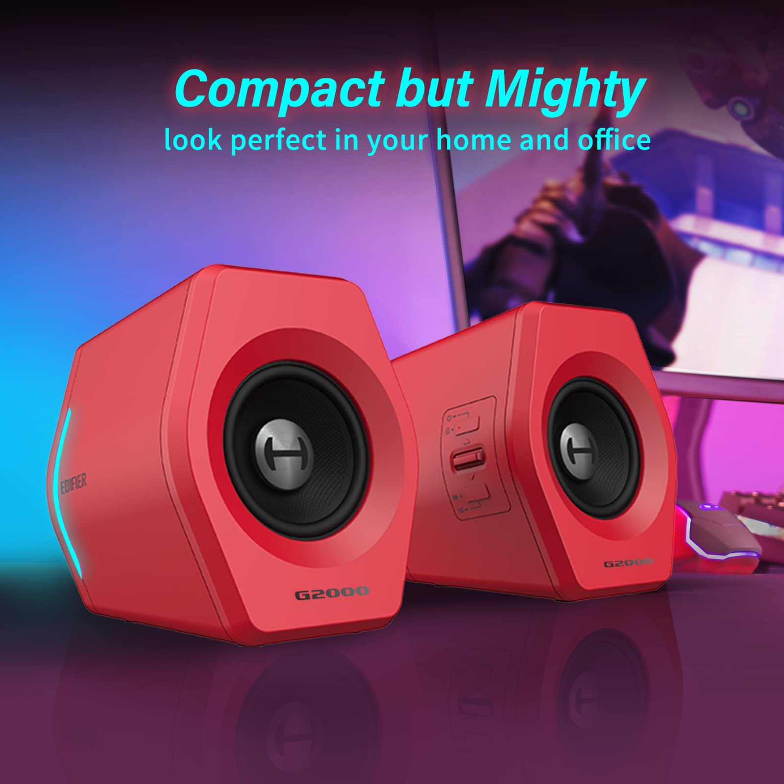 Edifier G2000: Altavoces de PC Gaming, 32W Bluetooth y USB, Iluminación RGB RGB, Rojo