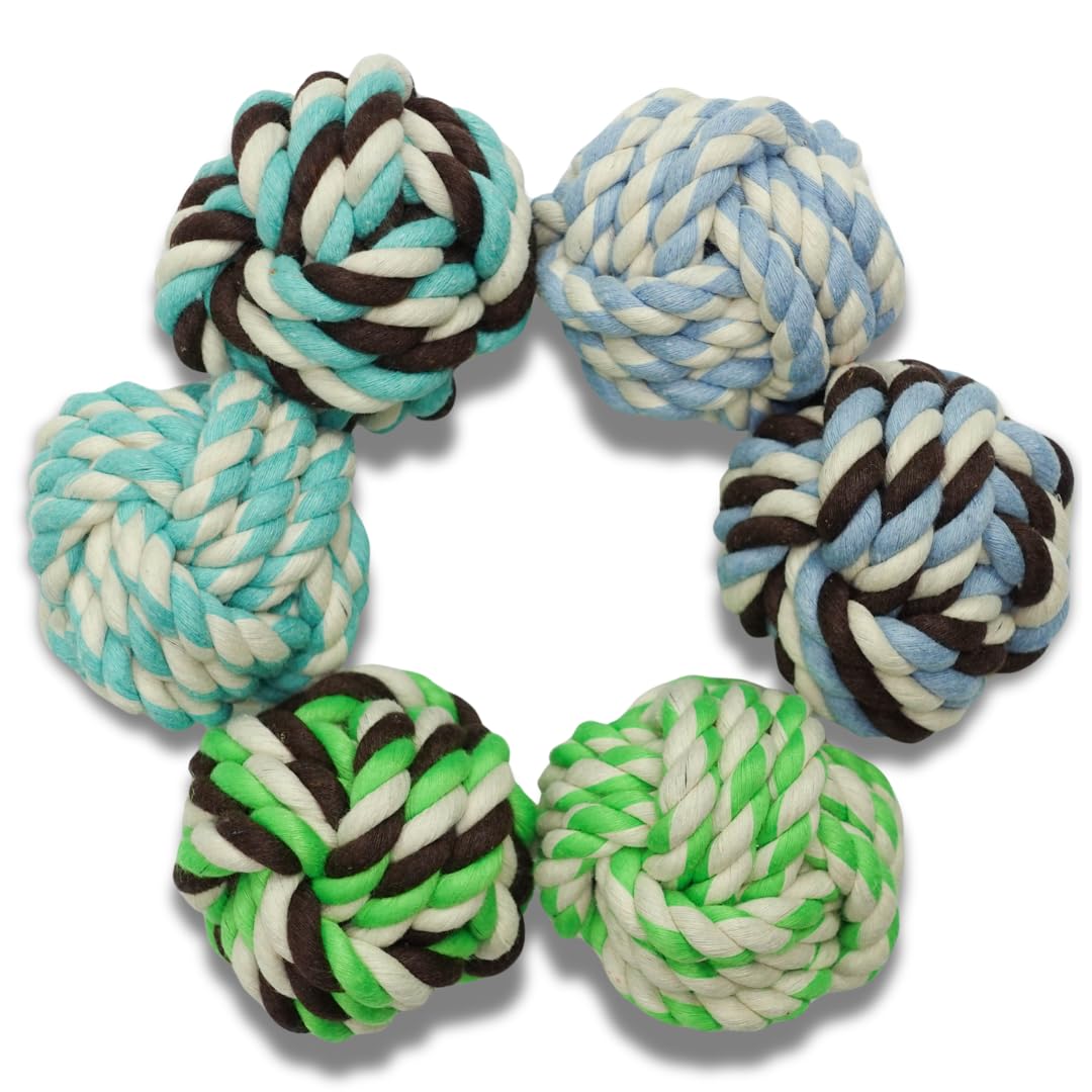 Otterly Pets Juguete para cachorros, bolas de cuerda pequeñas para perros, dentición, juguete de algodón para cachorros y perros (paquete de 6)