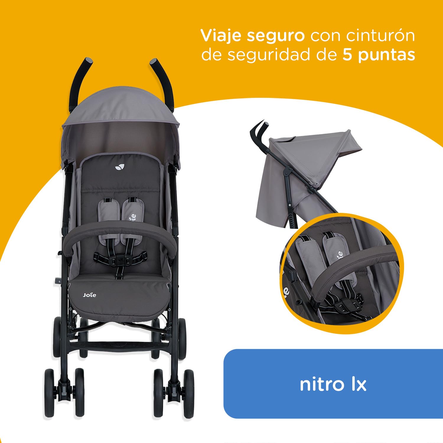 Joie Carriola para Bebe Paragua Nitro XL | Carriola de viaje con Cesta de Compras | Carriola Ligera con Cinturón de 5 puntos | Recién Nacidos a 4 Años o Hasta 15 kilos | Carriola de Baston Plegable