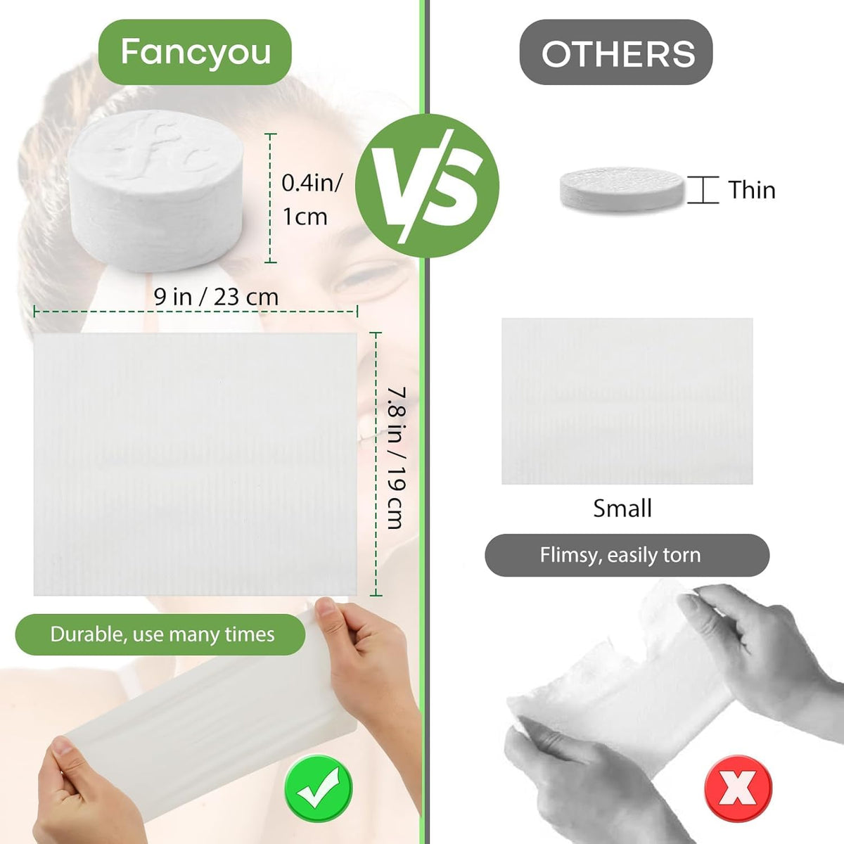 Fancyou Toalla Facial Desechable Comprimida Toallitas Desmaquillantes - Mini Paños Biodegradables Cara - Wipes Quitar Maquillaje Kit Viaje para Travel Essentials,Belleza Salón(1000 Unidad Verde)