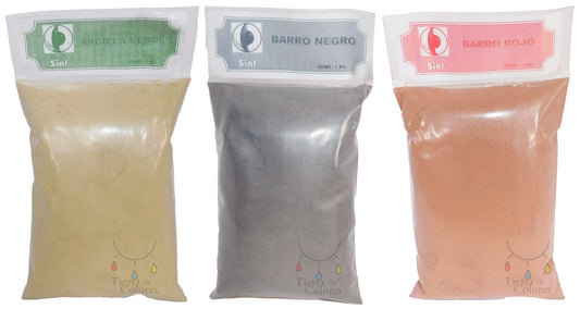 Arcilla verde barro rojo y barro negro paquete 1 kg c/u cosmetico para mascarilla tierra de colores
