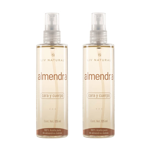 LIV NATURAL Set de 2 Aceites de almendras dulces 100% natural y puro, prensado en frío, libre de gluten y no GMO. 125 ml cada uno