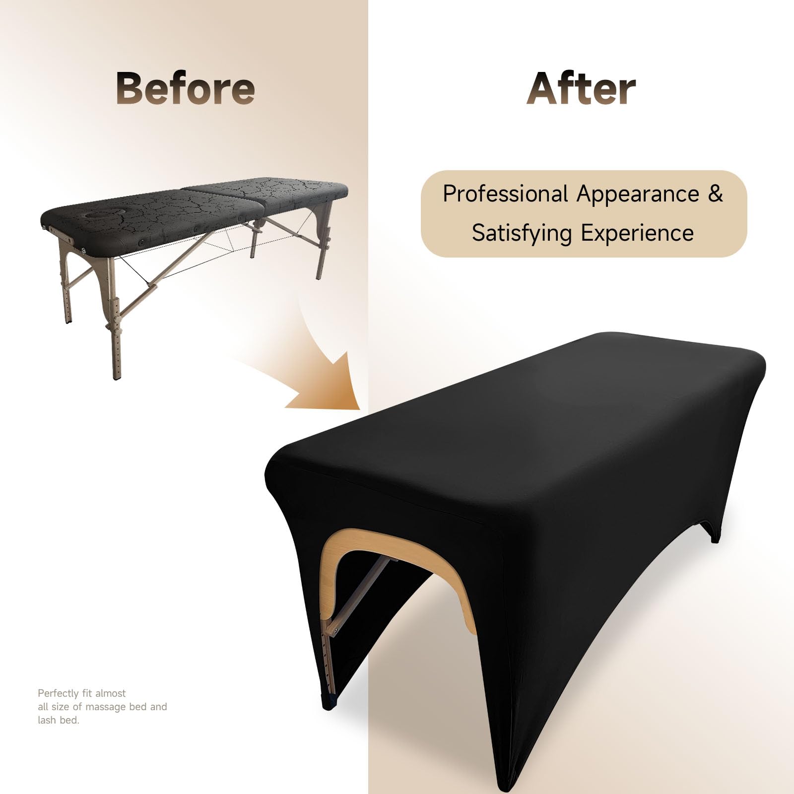 Funda elástica para cama de pestañas, funda negra para mesa de masajes, hecha de 90% poliéster y 10% elastano, juego de sábanas de spa sin olor para cama de extensión de pestañas o mesa de masajes