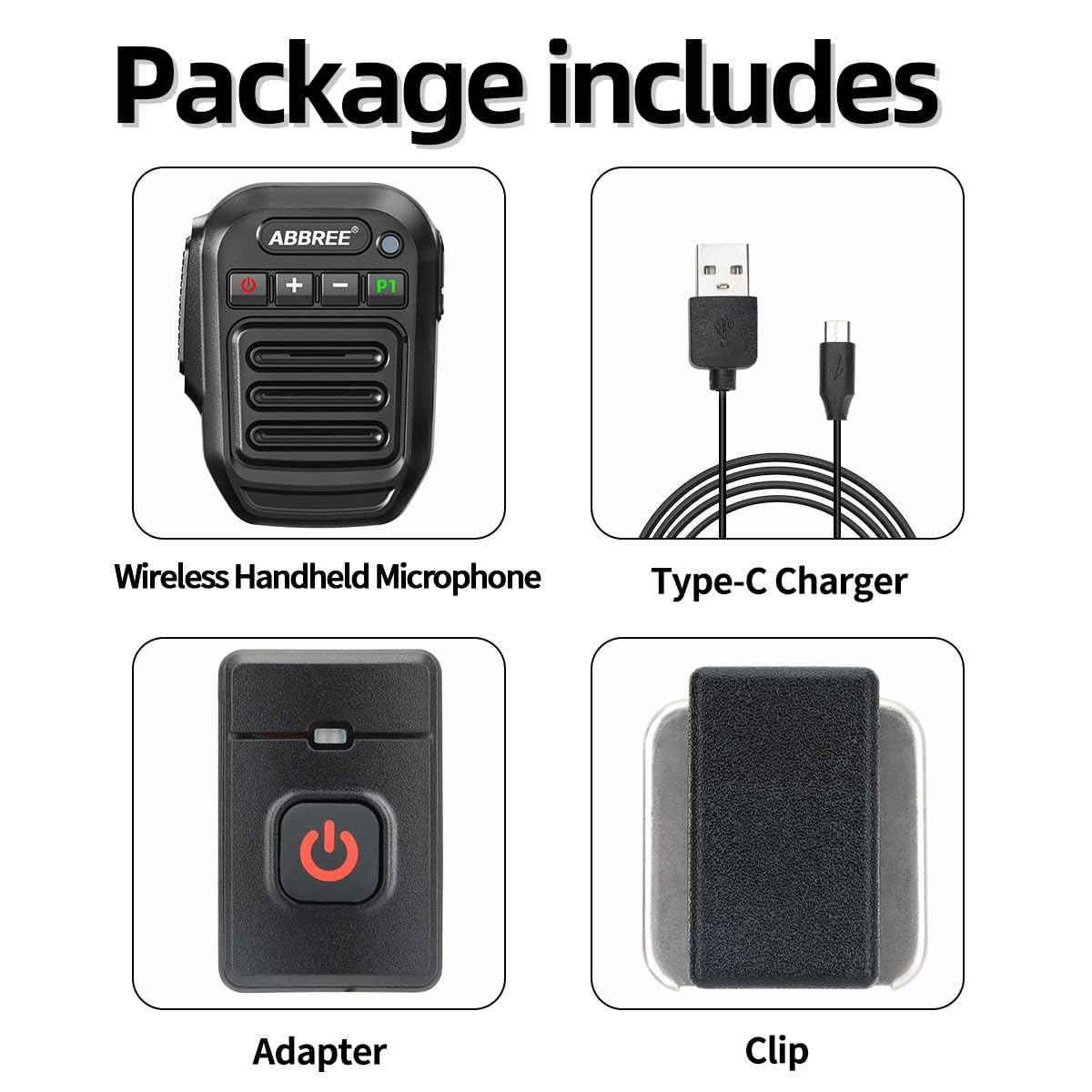 Micrófono de Mano ABBREE negro inalámbrico para Radio Ham y Accesorios Baofeng
