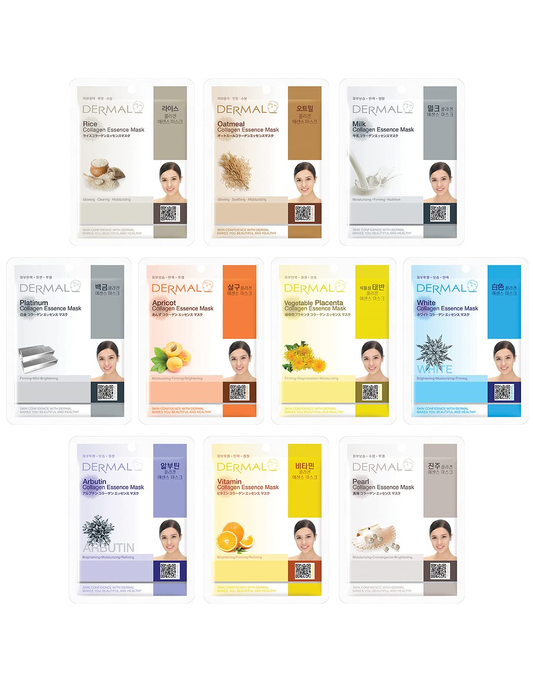 DERMAL 10 Mascarillas Faciales Brighten con Colágeno para Piel Sensible