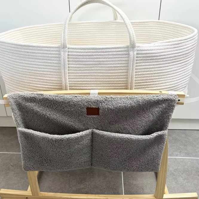 Adm&Eve - Organizador para pañales de noche, material de peluche con 2 compartimentos para portabebés, cuna, carriola y cambiador, organizador de almacenamiento colgante (gris)