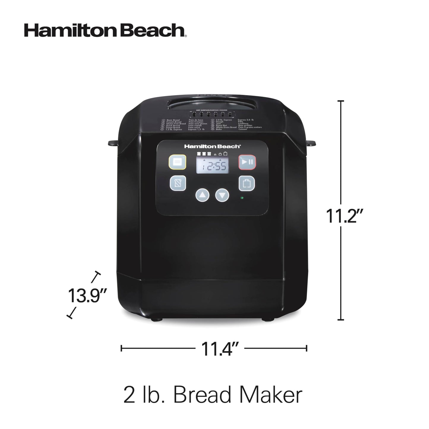 Hamilton Beach Máquina automática para hacer pan, digital, programable, 12 ajustes + sin gluten, sartén antiadherente sin PFAS + paleta de amasamiento, capacidad de 2 libras, color negro
