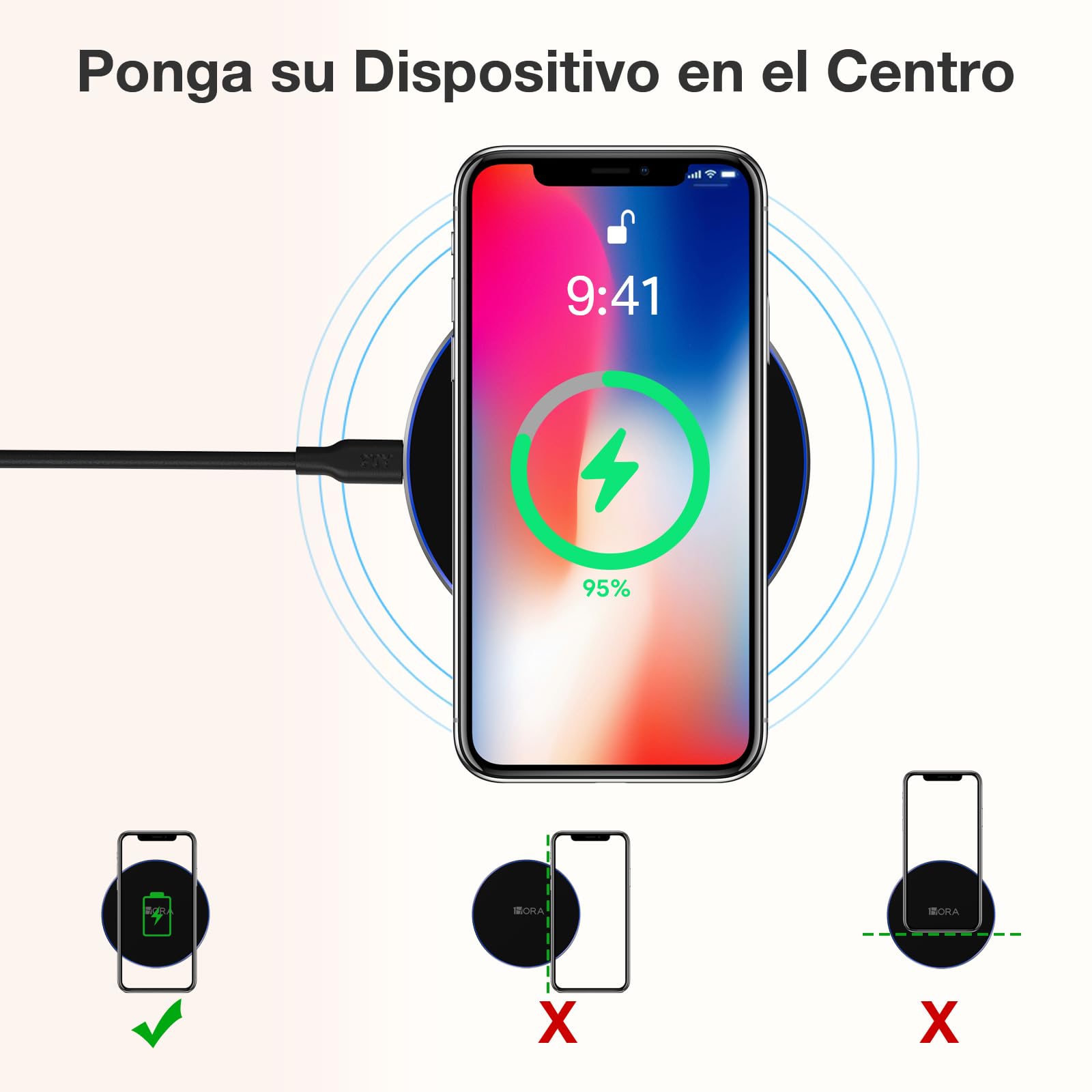 Cargador Inalámbrico Wireless Charger 15W con Cable 3A para iPhone, Samsung, Huawei, Xiaomi, Airpods