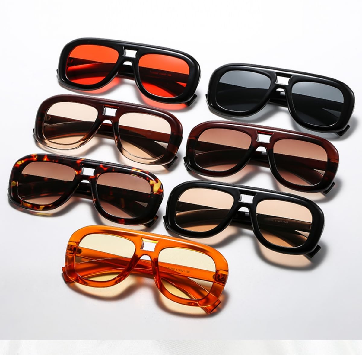 ISIUINN Gafas de sol de aviador cuadradas de moda para hombre y mujer, montura plana estilo años 70, gafas de sol cuadradas extragrandes de estilo vintage (rojo).