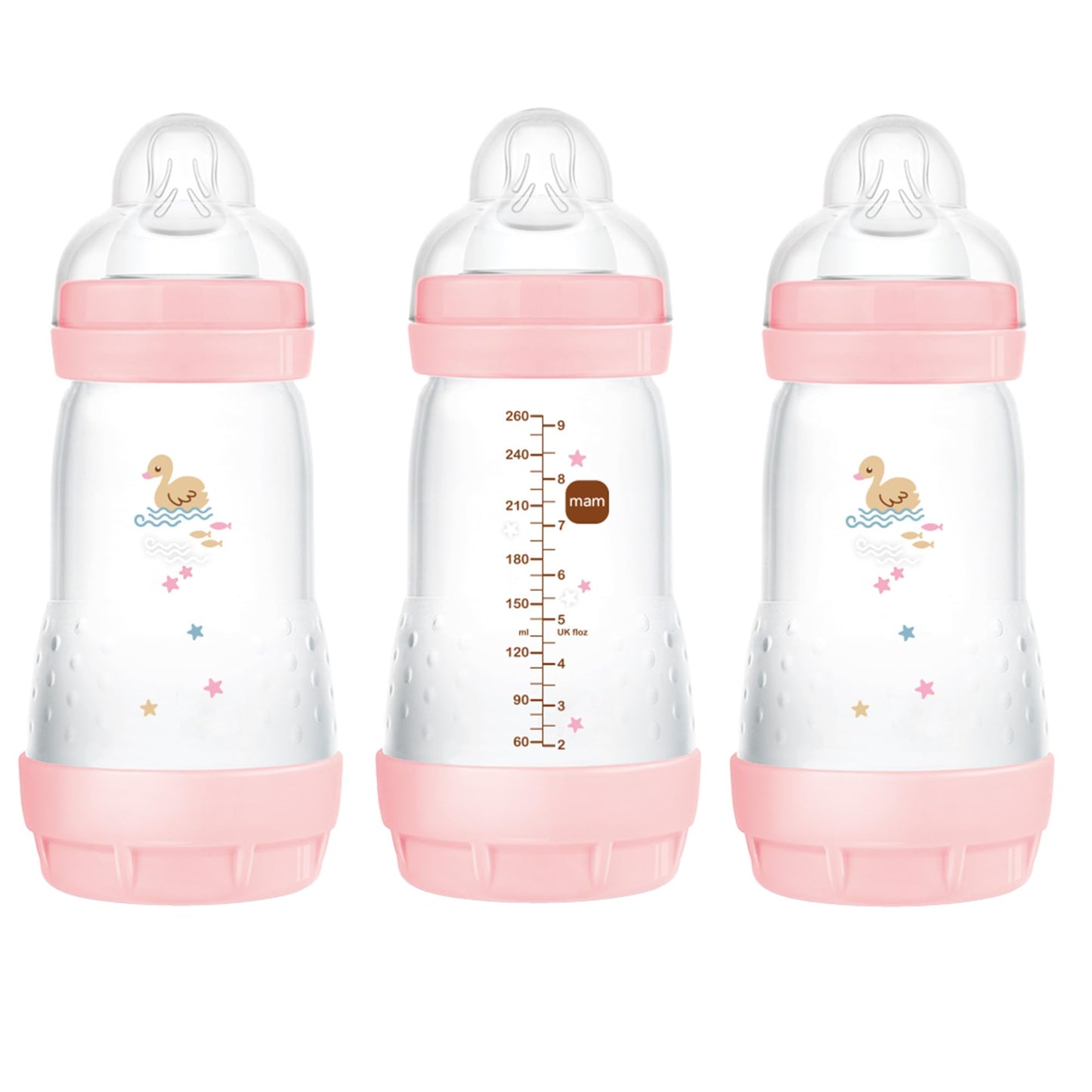 MAM Baby Bottles for Breastfed Babies, MAM Bottles Anti Colic, Girl, 9 Ounces, 3-Count