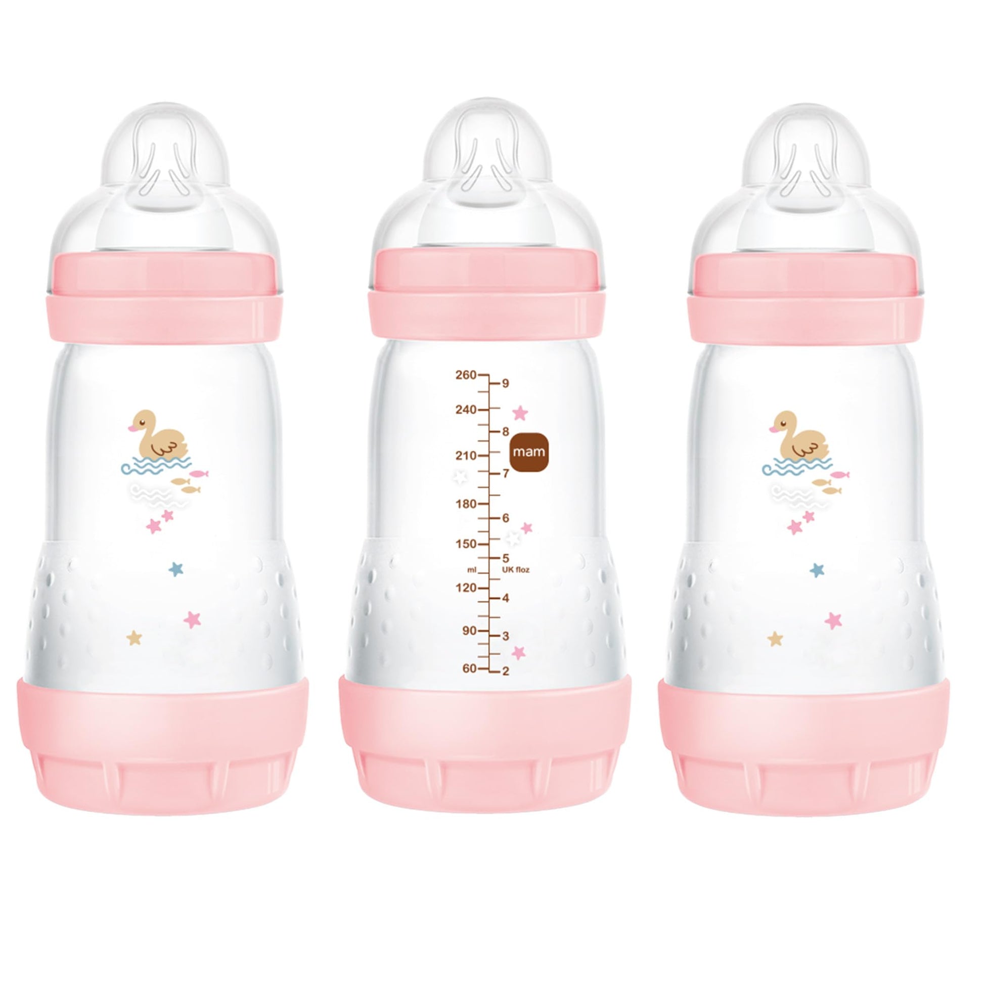 MAM Baby Bottles for Breastfed Babies, MAM Bottles Anti Colic, Girl, 9 Ounces, 3-Count