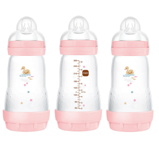 MAM Baby Bottles for Breastfed Babies, MAM Bottles Anti Colic, Girl, 9 Ounces, 3-Count